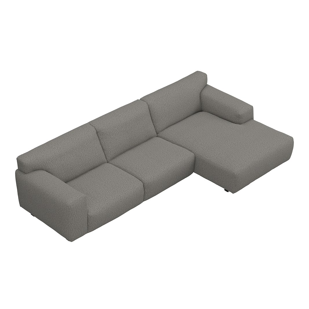 Vesta 2,5-seter med sjeselong høyre I Tekstil Marsel Dark grey, standardsøm, sort metallben 10 cm, Comfort CM