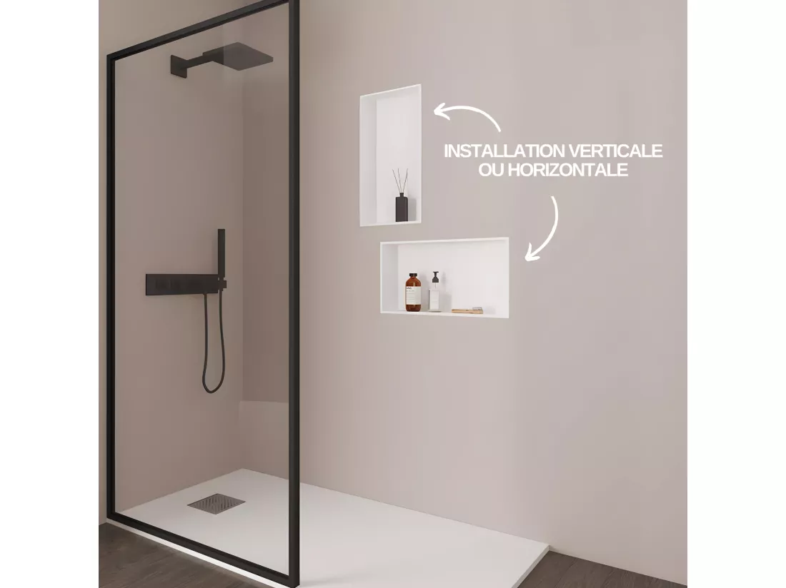 Lot de 2 Niches de Douche, Rangement mural de Salle de Bain et Douche 30x60cm Blanc Satiné, NOOK by SANIZÉO