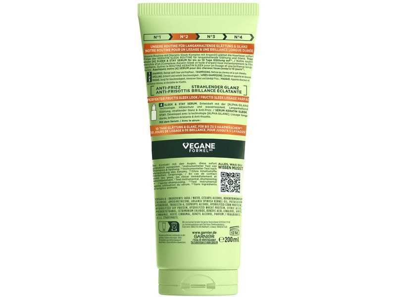 Garnier Haarspülung Keratin Sleek 200 ml Conditioner entwirrt das Haar und verleiht ihm neuen Glanz und Geschmeidigkeit