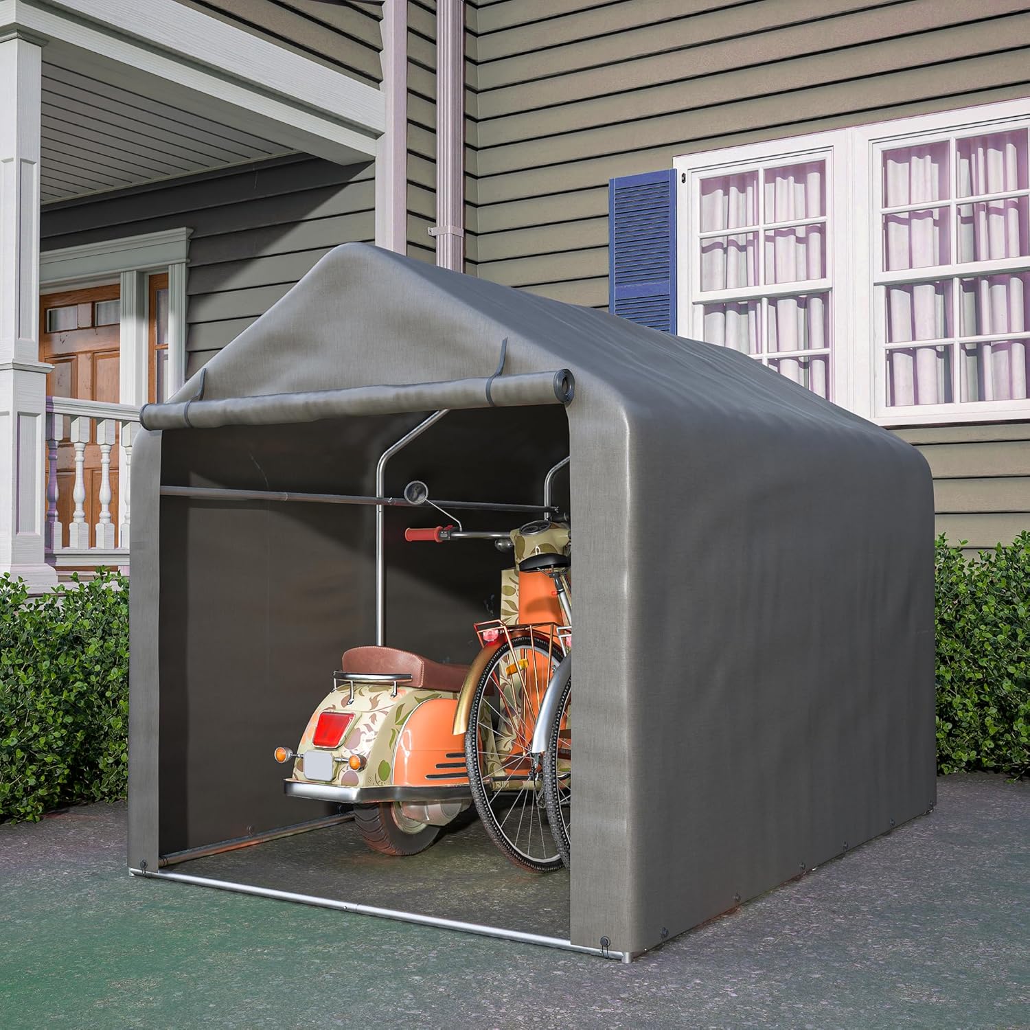 Fahrradgarage 160x220x165 cm, Fahrradgarage für 3 Fahrräder, Fahrradschuppen mit UV-Schutz Fahrradschuppen, Fahrradgarage Wetterfest, Gerätezelt mit Wasserdichtes Rolltor (160x220x165 cm)