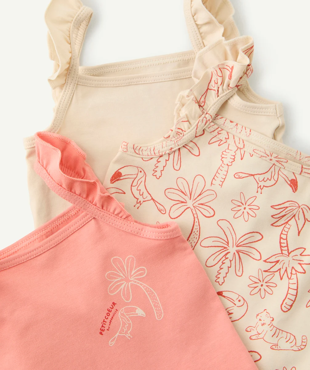 lot de 3 bodys bébé en coton bio rose et écru thème toucan