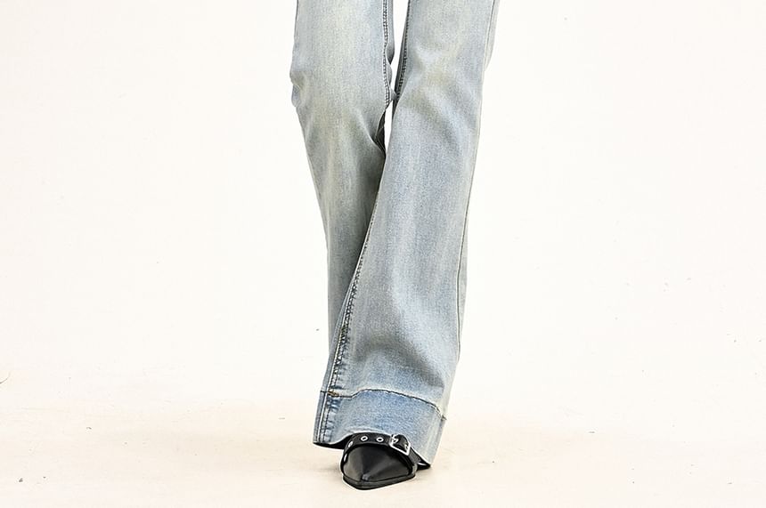 Moon City - High Waist Washed Bootcut Jeans