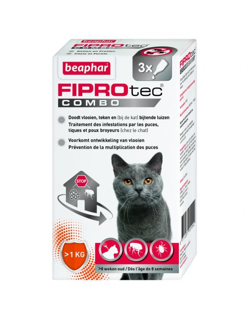 Beaphar Fiprotec Combo Cat - Anti vlooien en tekenmiddel - 3 pip >1kg