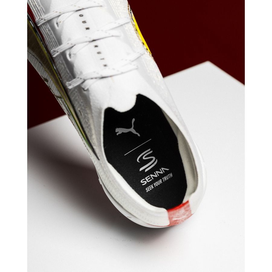 PUMA Ultra 5 Ultimate FG Senna - Blanc/Doré/Rouge ÉDITION LIMITÉE