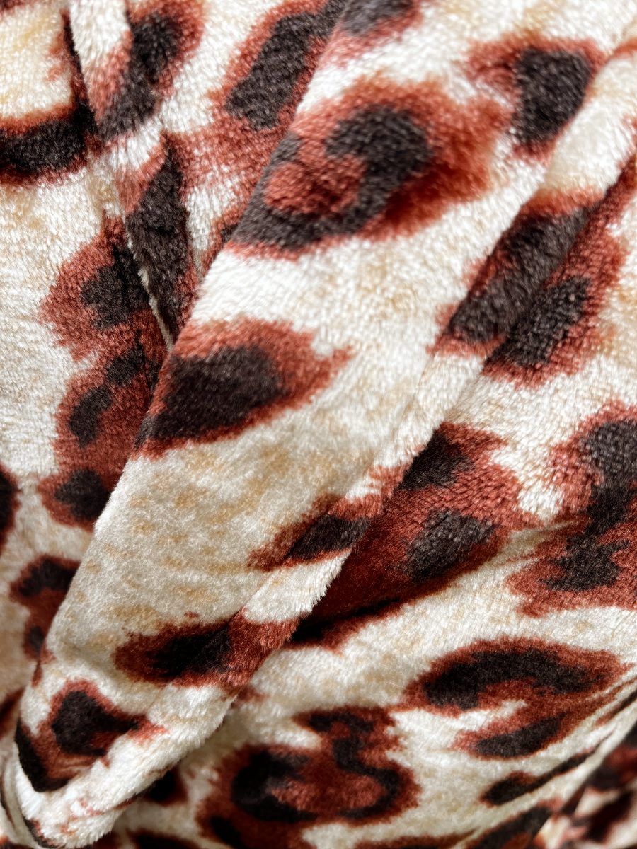 LINNICK Flanel Fleece Badjas Leopard - bruin