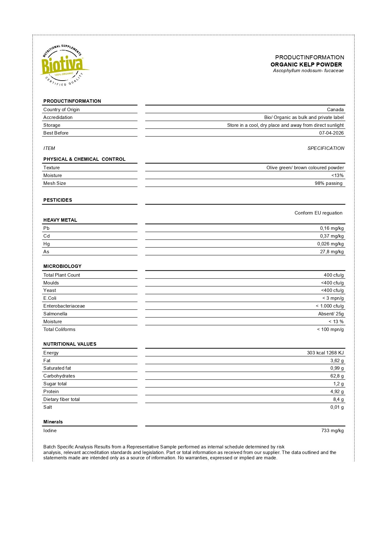 Biotiva Kelp Pulver Bio