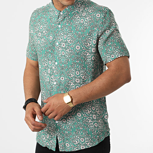 Chemise Manches Courtes Floral Vert