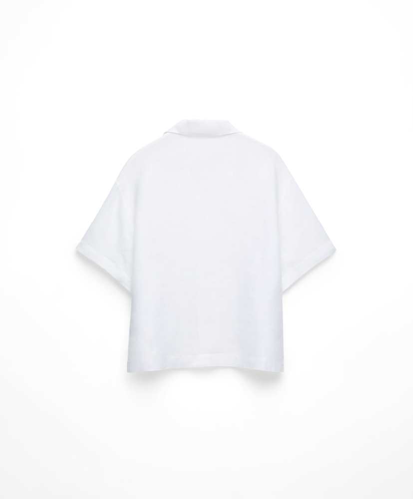 Camisa de manga curta, 100% linho, bordada.