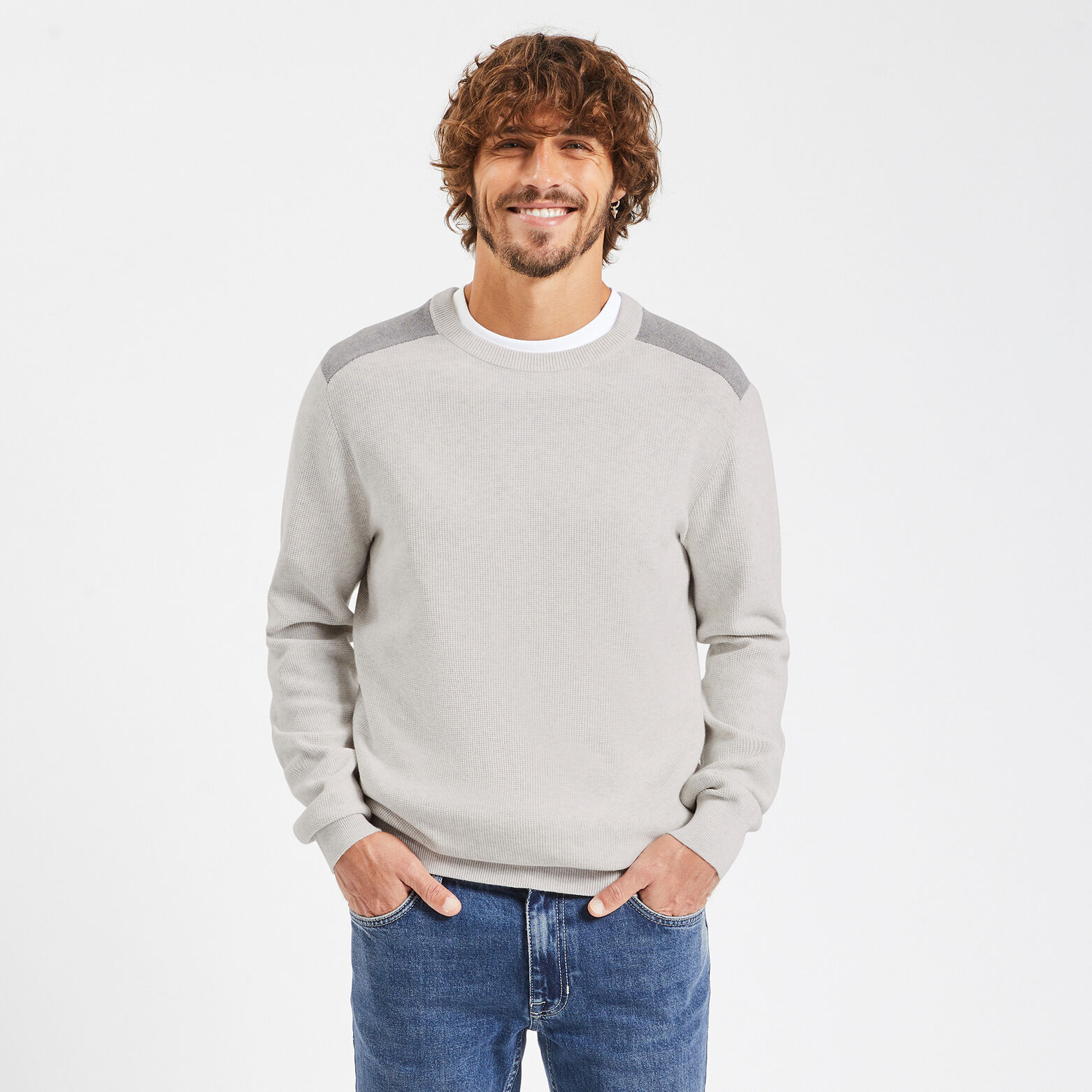 Pull à col rond et patch épaule Ecru