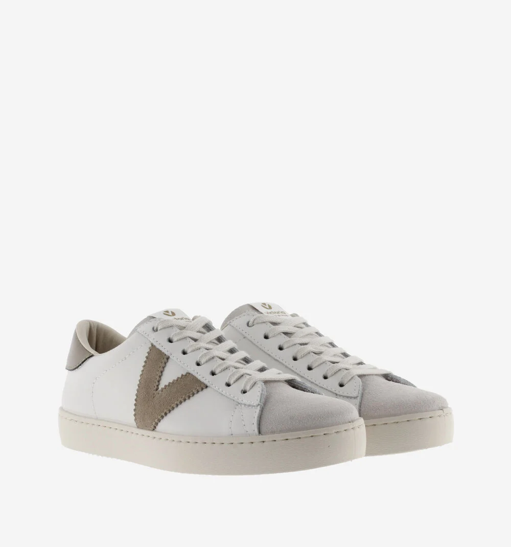 BERLÍN CUIR & CUIR FENDU Baskets blanches unisexes en cuir BEIGE