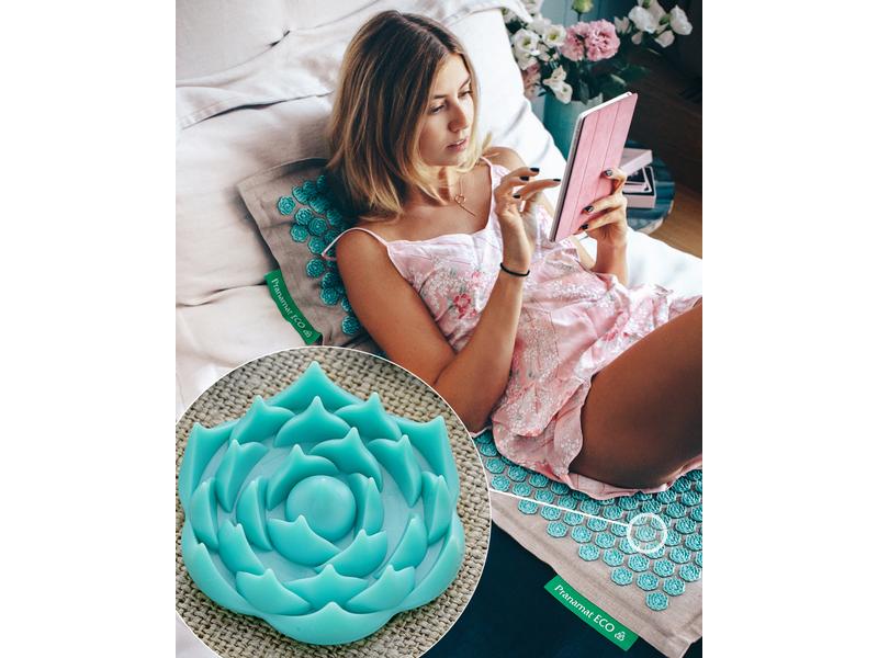 Pranamat Eco Massage Set – Matte und Kissen türkis Nahhaltiges, handgefertigtes Rücken- und Kopfmassage Set