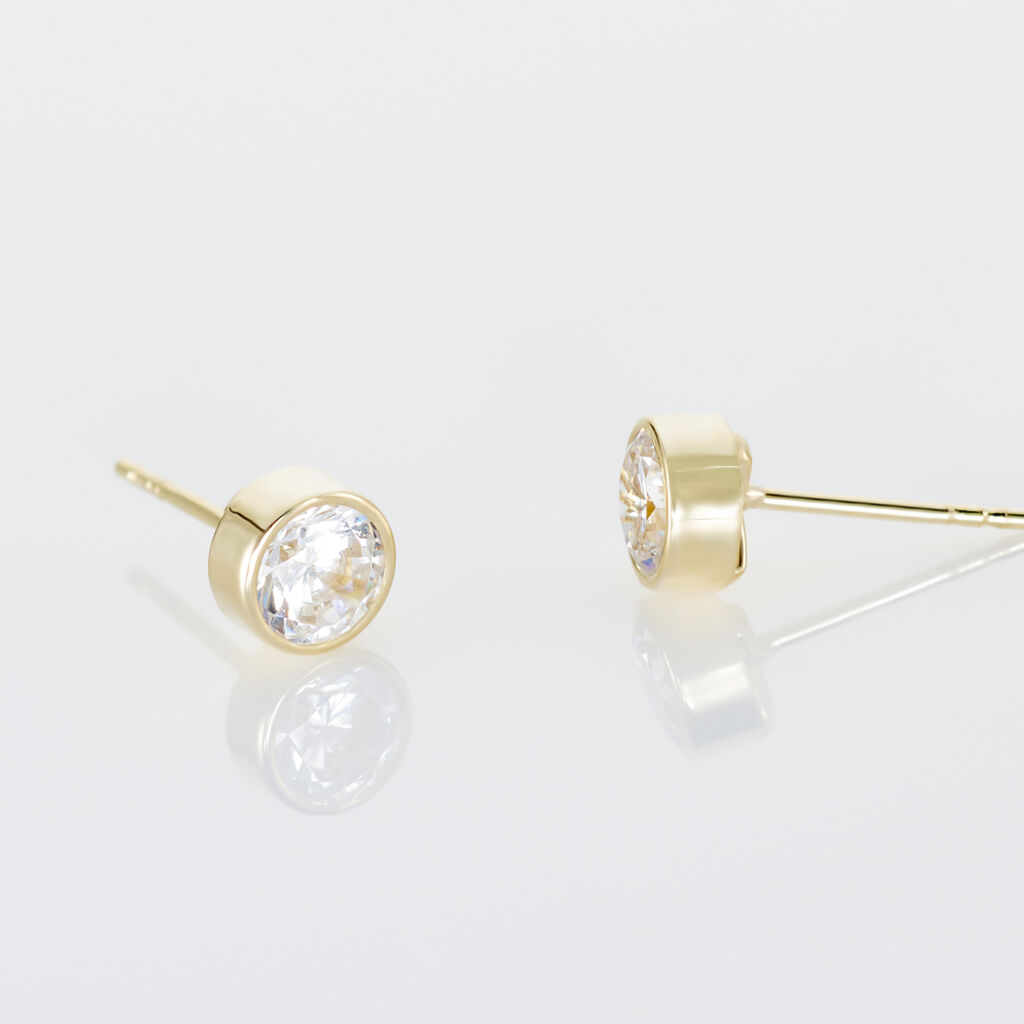 Boucles D'oreilles Puces Elda Serti Clos Or Jaune Oxyde De Zirconium
