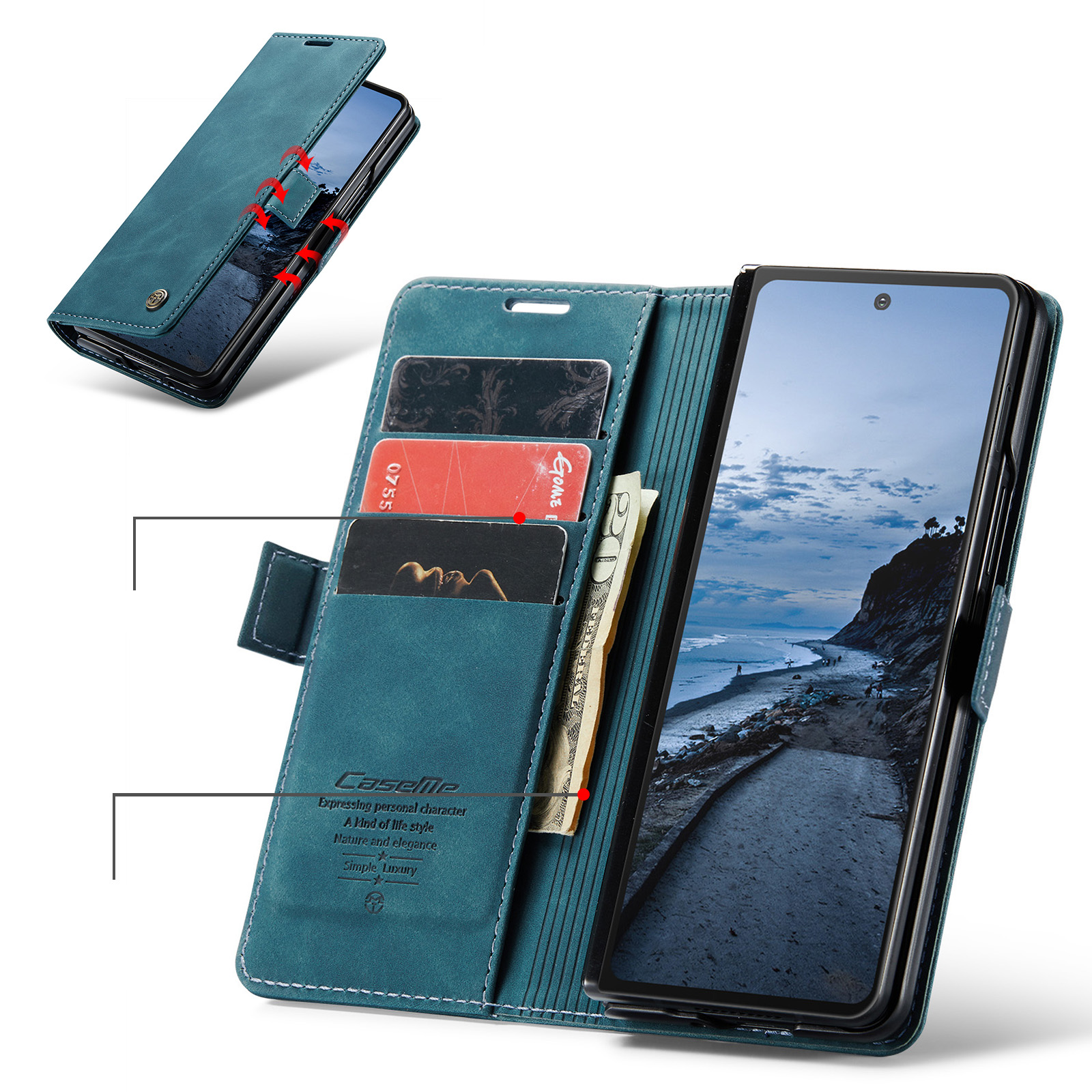 Samsung Galaxy Z Fold7 Leder Tasche Flip Wallet Etui mit Kartenfächern - Blau