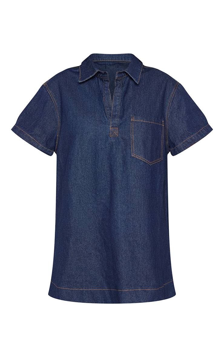 Bleu Indigo Robe Mini En Denim Style Rugby
