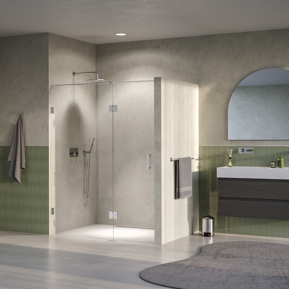 Brauer Void profielloze nisdeur 160cm met draaideur 70cm aan glas RVS geborsteld PVD