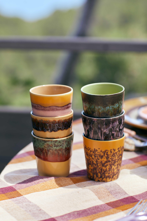 HKliving 70's Ceramic koffiemok set van 6 grounding
