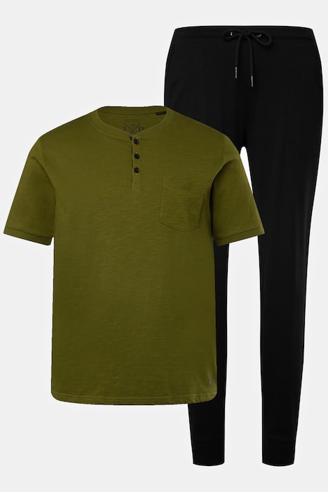Schlafanzug, Homewear, OEKO-TEX, Zweiteiler, Henley, lange Hose, bis 8 XL