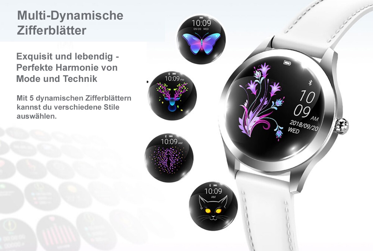 TPFNet Damen Smart Watch / Fitness Tracker IP68 - Kunstleder Armband - Android & IOS - Gold / Schwarz