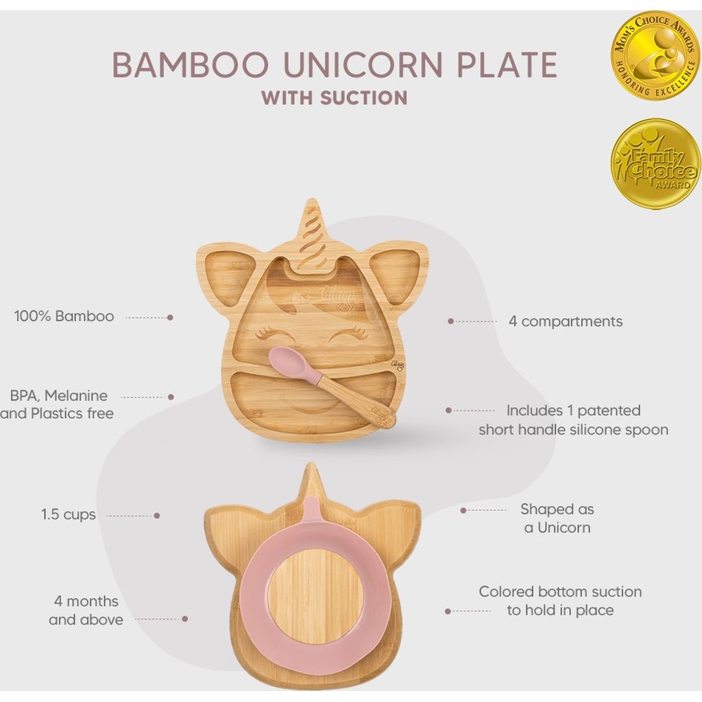 CitronCitron   Bambus Teller mit Saugnapf Unicorn