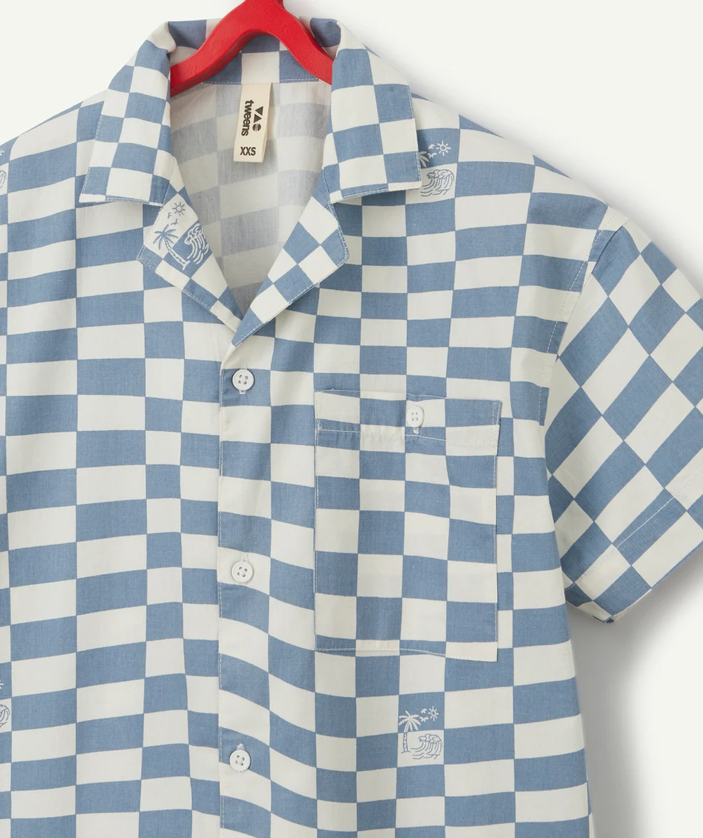 CHEMISE À MANCHES COURTES GARÇON DAMIER BLEU ET BLANC