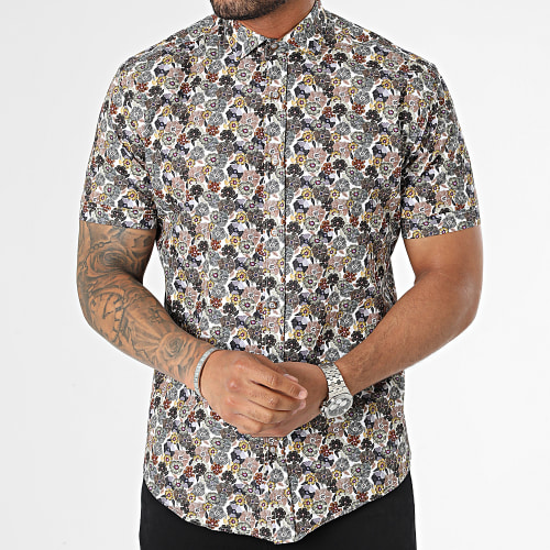 Chemise Manches Courtes Blanc Vert Kaki Floral