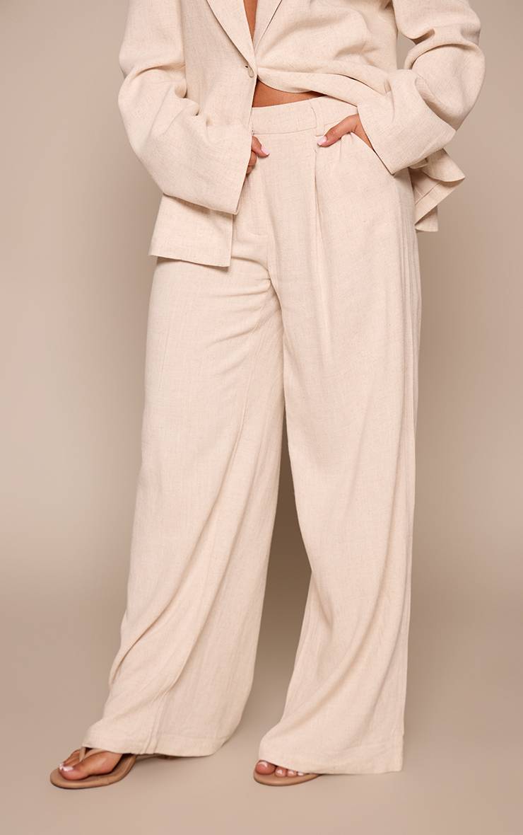 Beige Pantalon À Plis Effet Lin Co-ord Petite