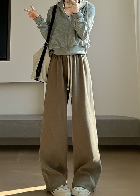 evanesce - Corduroy broek met hoge taille en trekkoord en wijde pijpen