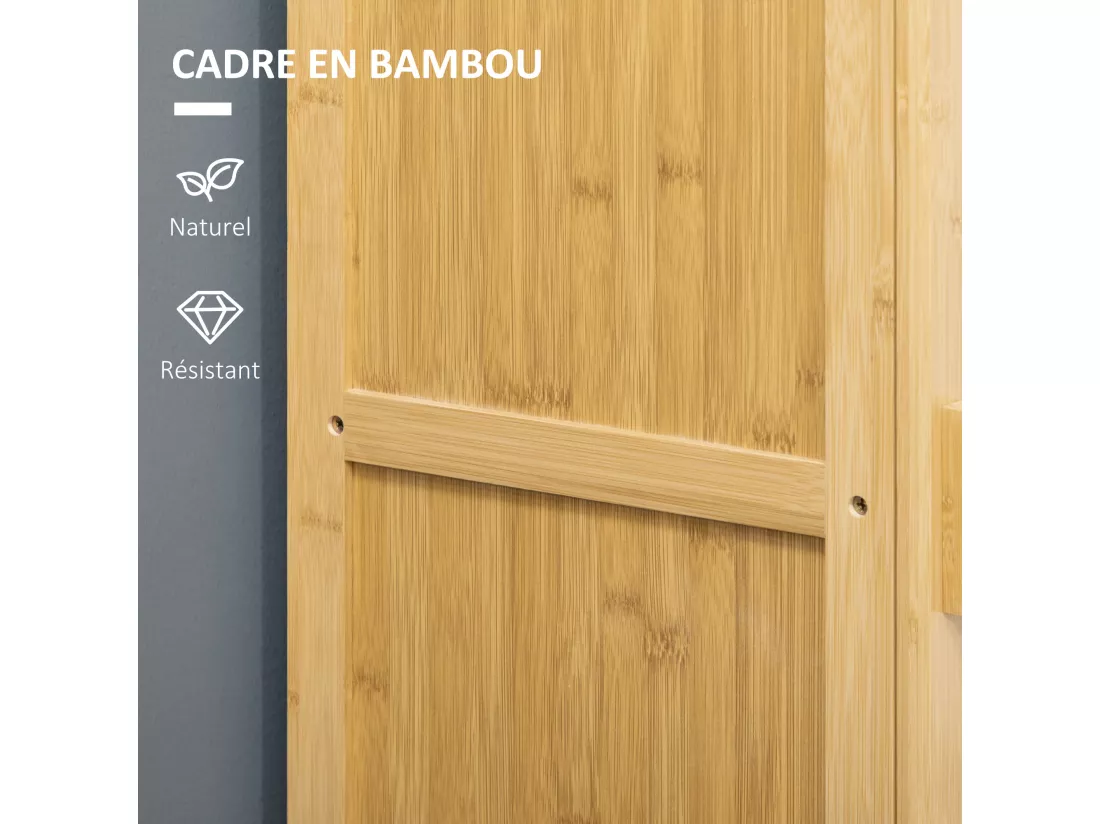 Buffet rangement porte 4 niveaux 3 étagères façade à lattes bois de bambou verni