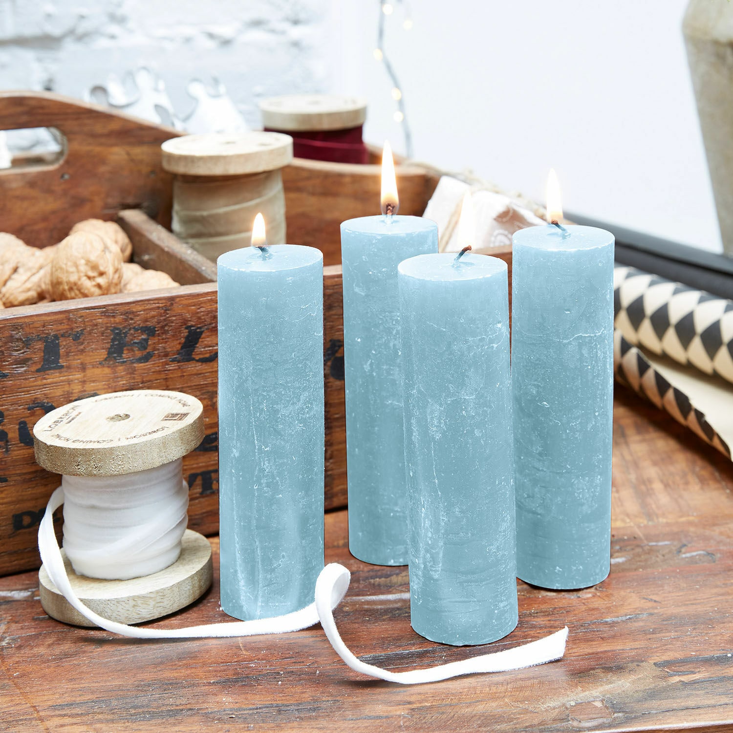 Kerze 4er Set Muriel blau