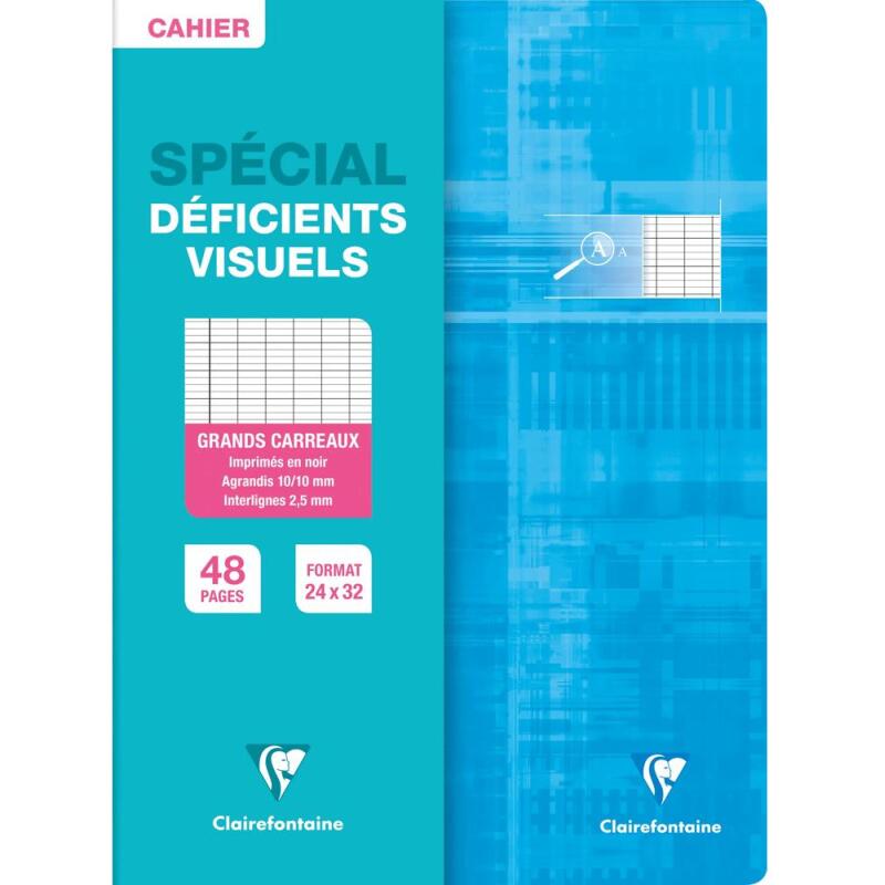 Cahier piqué déficients visuels 24x32cm 48 pages grands carreaux noirs 2 ,5mm agrandis 10x10 Couleur aléatoire - Assortis