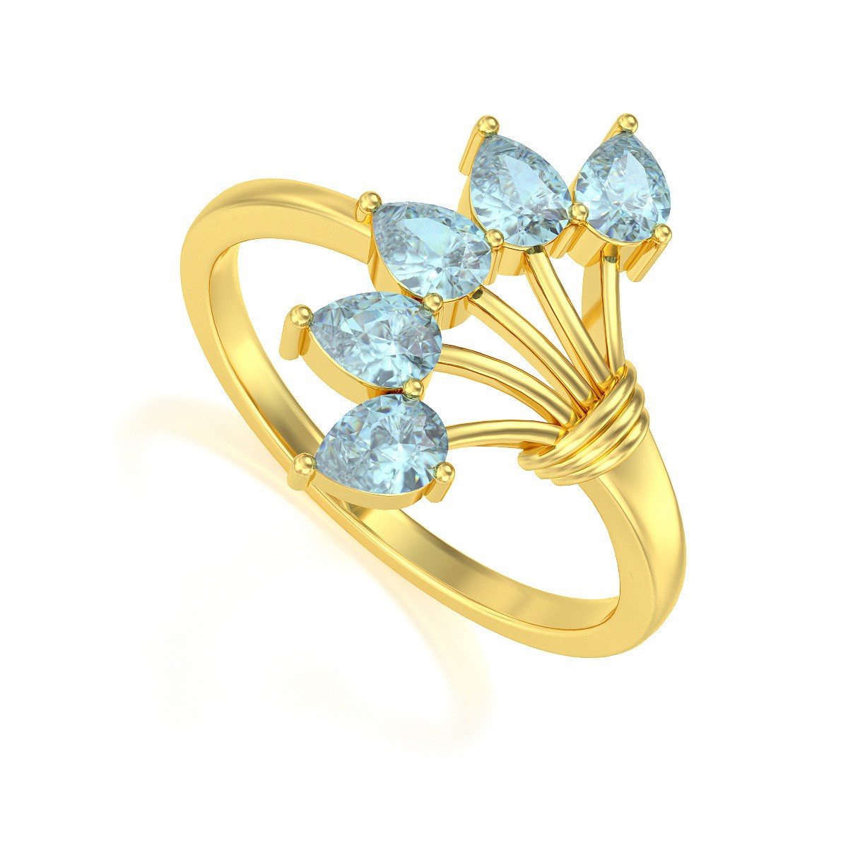 Bague ADEN Or 585 Jaune Aigue-Marine 2.65grs