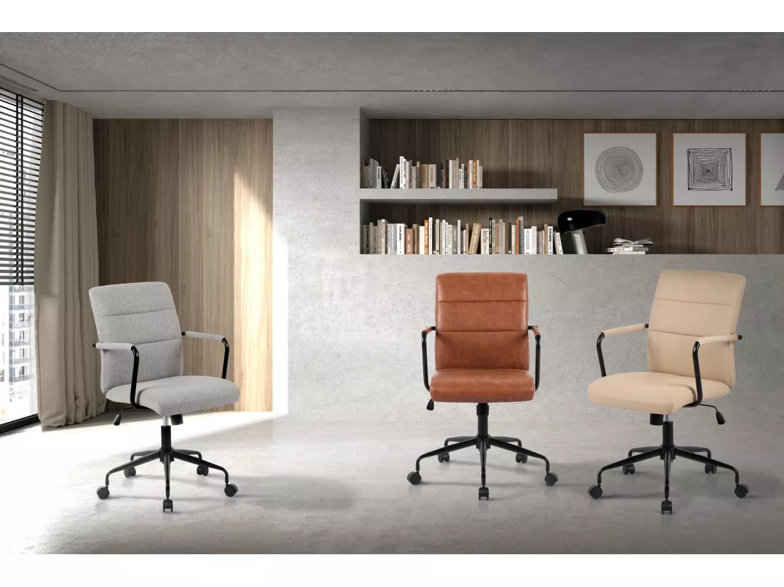 Chaise de bureau H91-99cm x L64cm x P70cm - beige - Oli