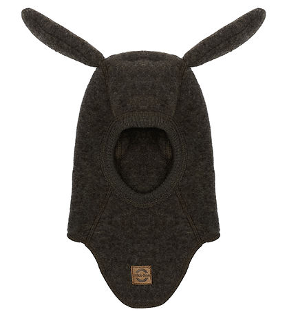 Mikk-Line Elefanthue m. ?re - Uld - 1-Lags - Dark Brown Melange