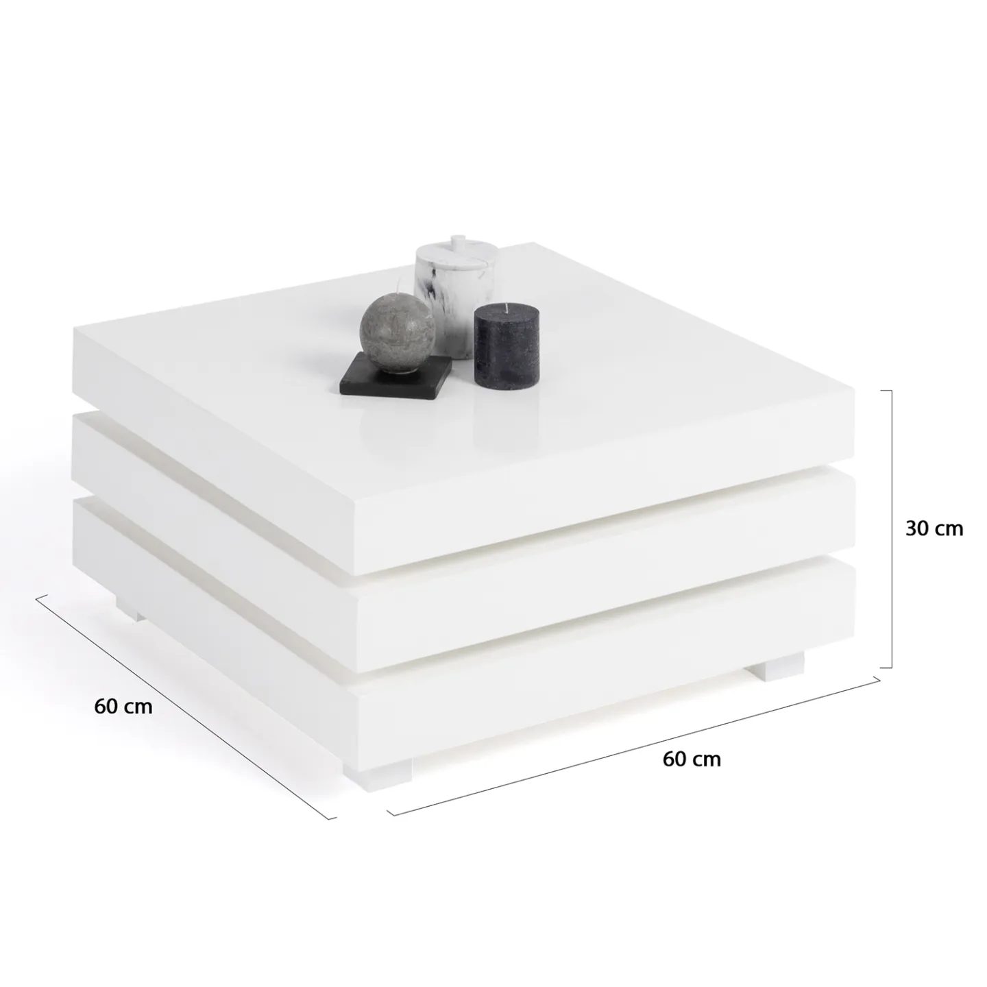Table basse carrée MINA blanche plateaux rotatifs 60x60 cm