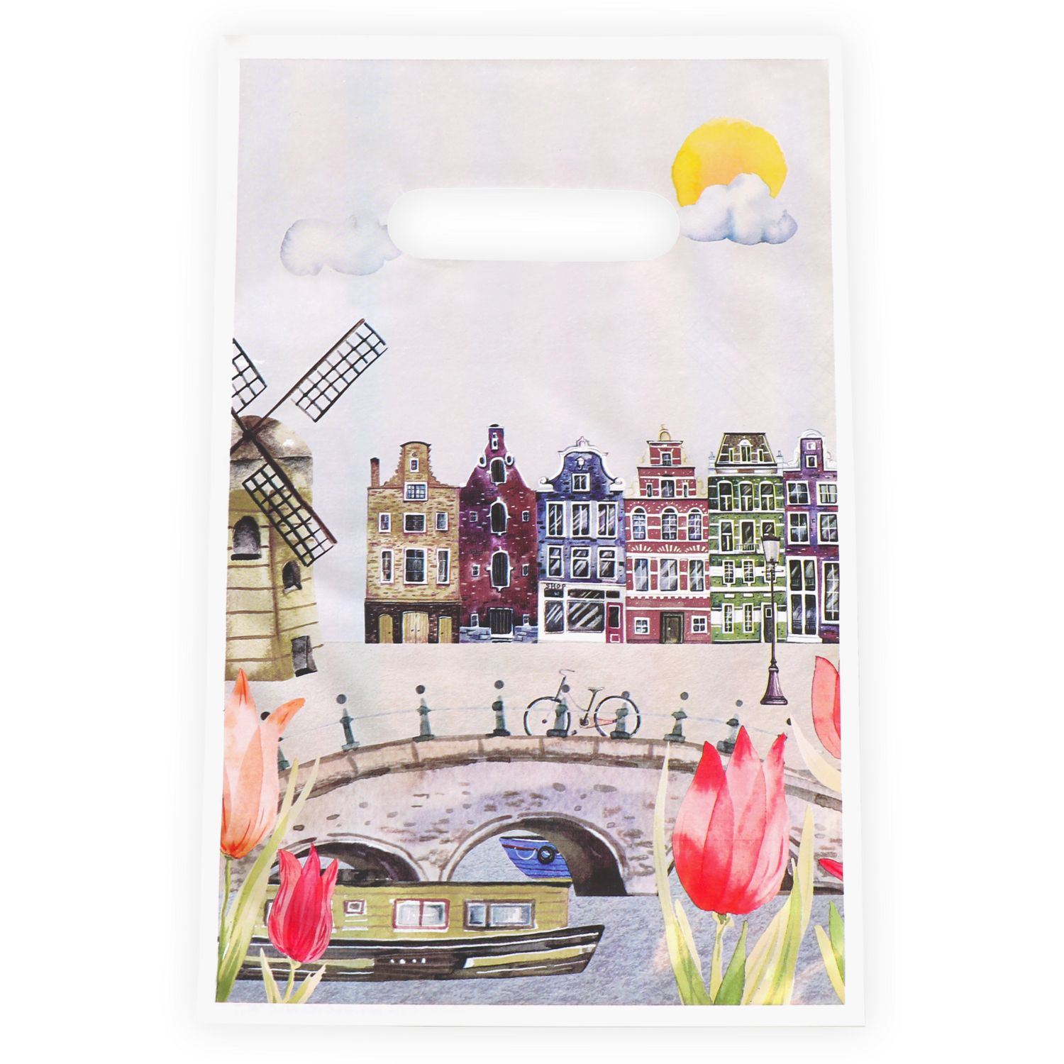 Tas, Tulp, Gerecycled LDPE, gestanste handgreep, 20x30cm, draagtas,