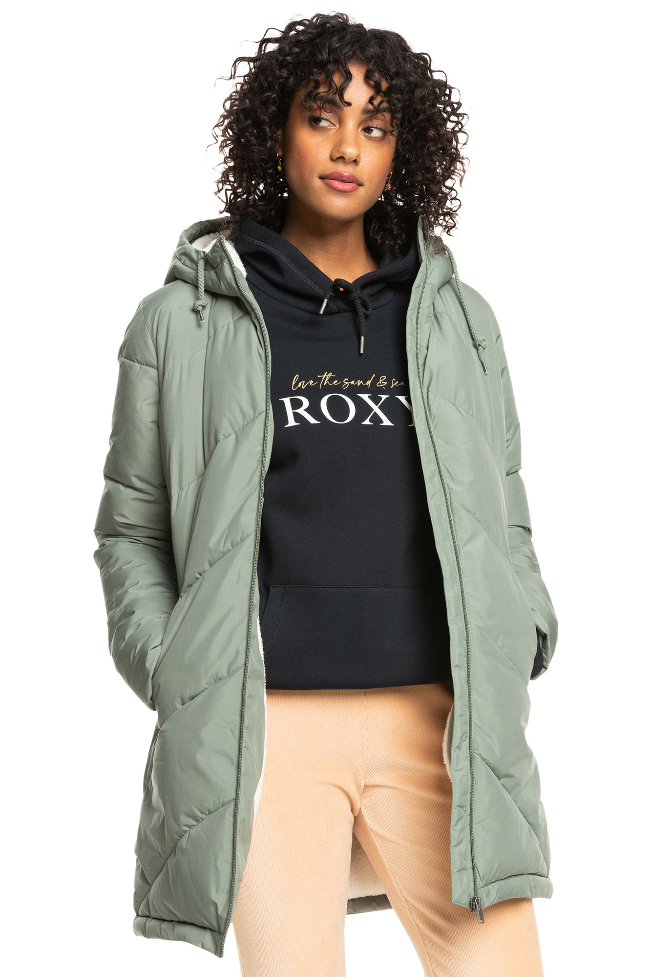 Better Weather™ - Jaqueta feminina longa acolchoada com capuz