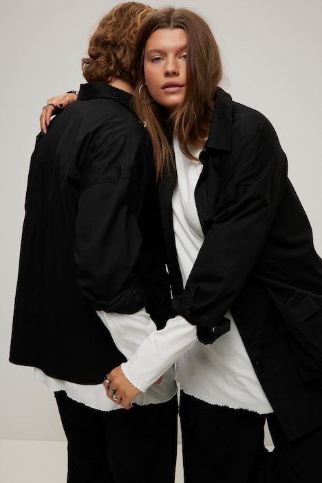 Hemdjacke, oversized, Utility-Style, Hemdkragen, 4 Taschen, Langarm, Unisex