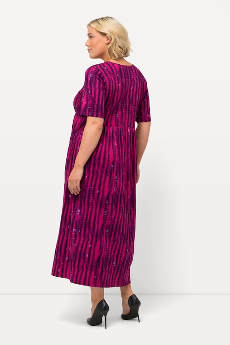 Jerseykleid, Batikmuster, A-Linie, V-Ausschnitt, Halbarm