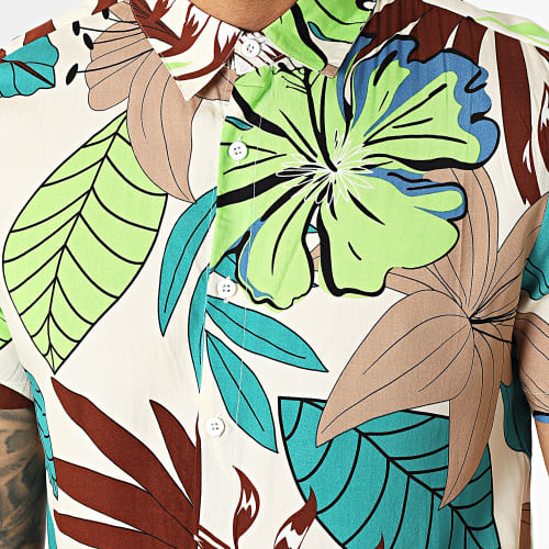 Chemise Manches Courtes Beige Floral
