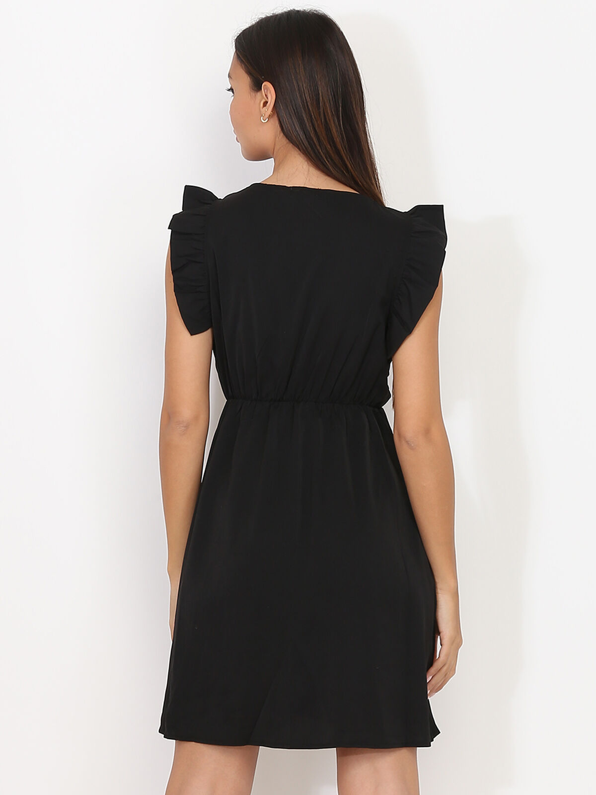 Robe patineuse cache cœur à volants- Noir