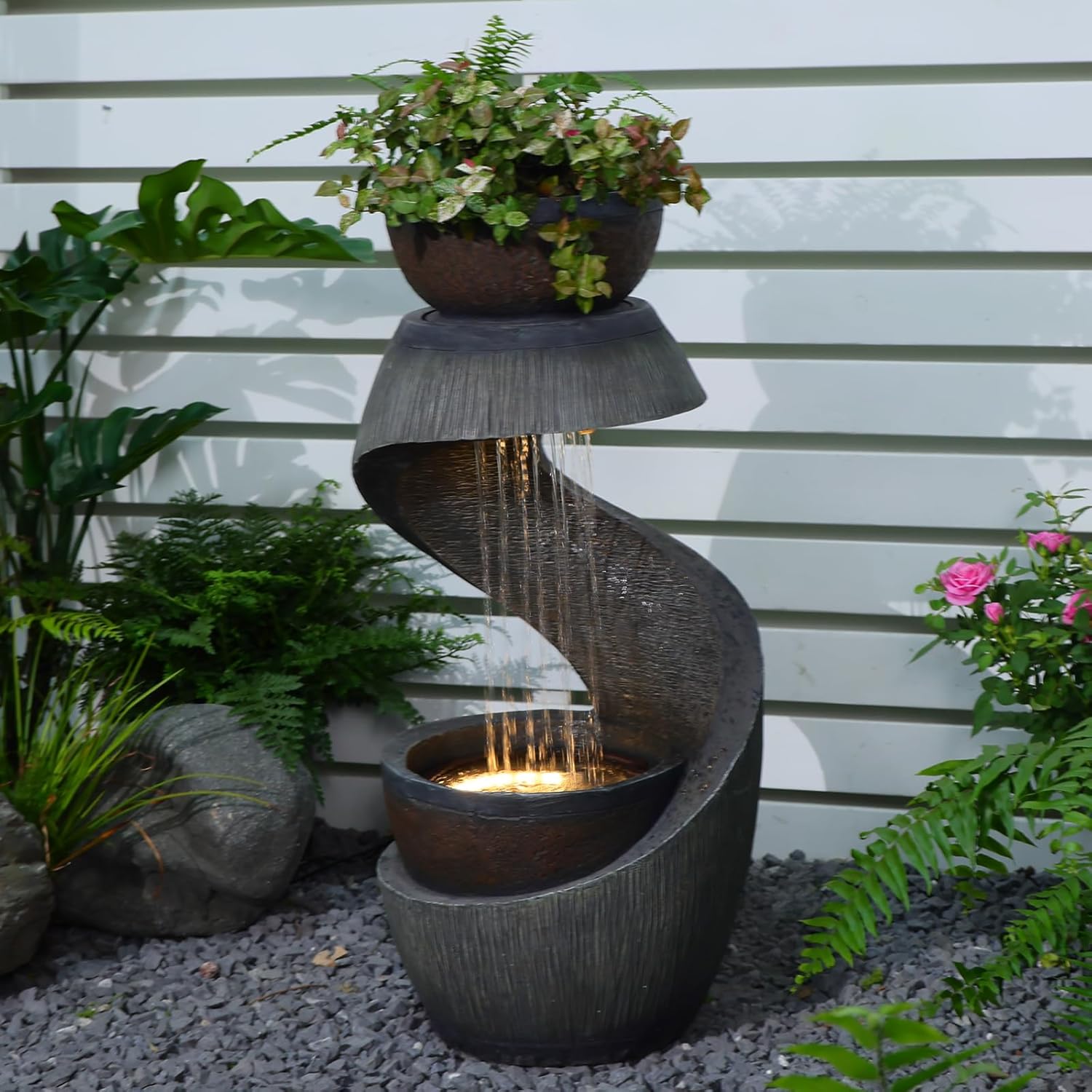 Gartenbrunnen Brunnen Zierbrunnen Zimmerbrunnen Brunnen Springbrunnen mit LED-Licht Wasserfall Wasserspiel für Garten,Balkon,Terrasse 82 cm Tall