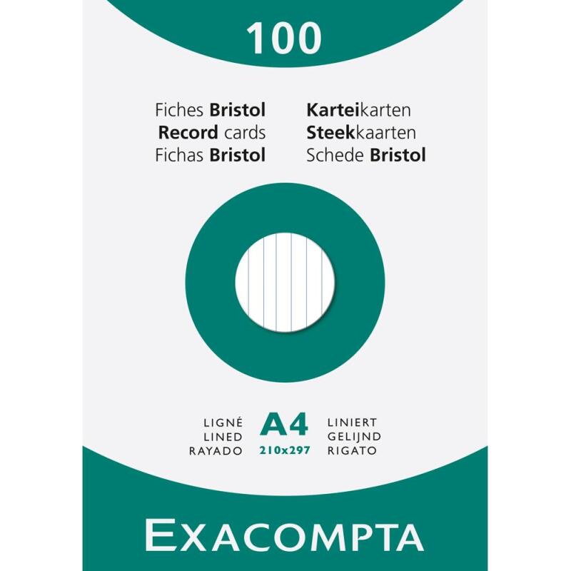 Étui de 100 fiches - bristol ligné non perforé 210x297mm - Blanc