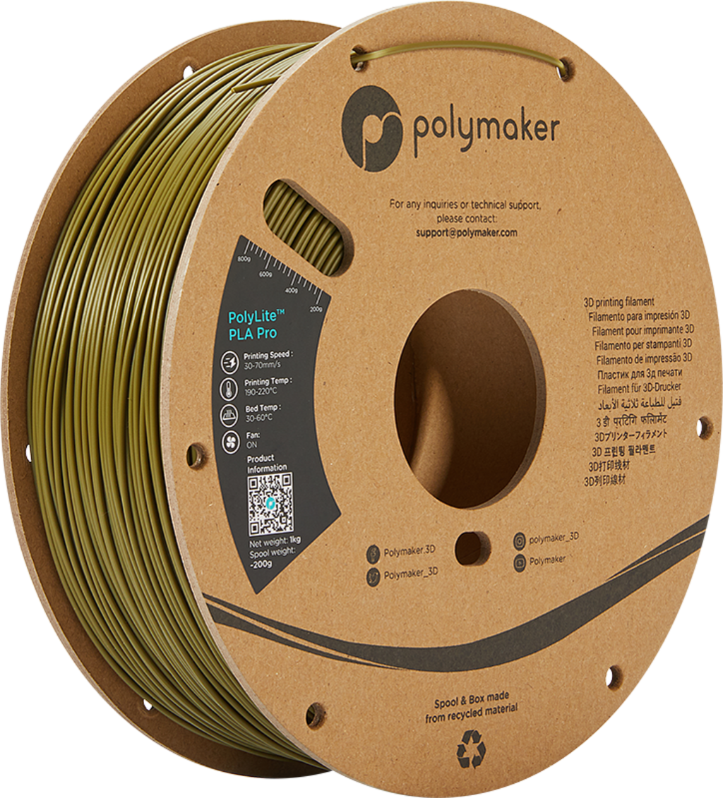 Polymaker  PolyLite PLA PRO Army Green, 1,75 mm (1.000 g)    PLA Filament mit exzellenten Eigenschaften für FDM Drucker