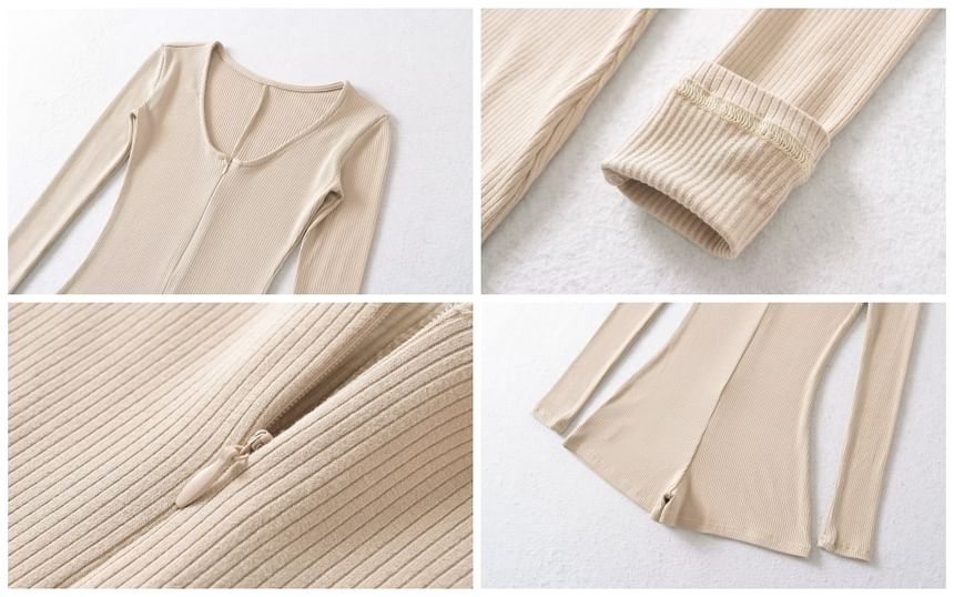 LIVIE - Jumpsuit met lange mouwen, ronde hals en effen slim fit