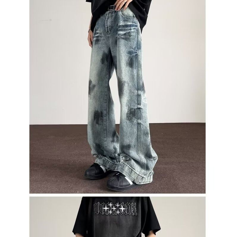 Nataro - Mid Rise Tie Dye Distressed Washed Bootcut Jeans
