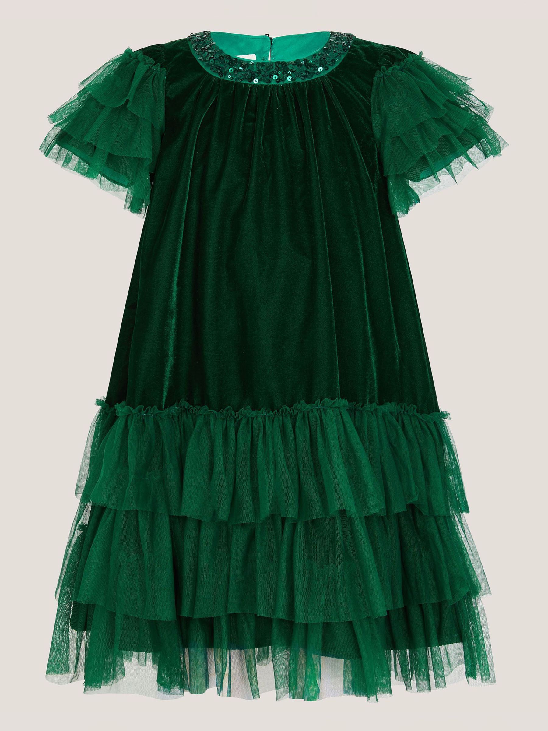 Groen - Monsoon Alexandra Velvet Ruffle Party Dress