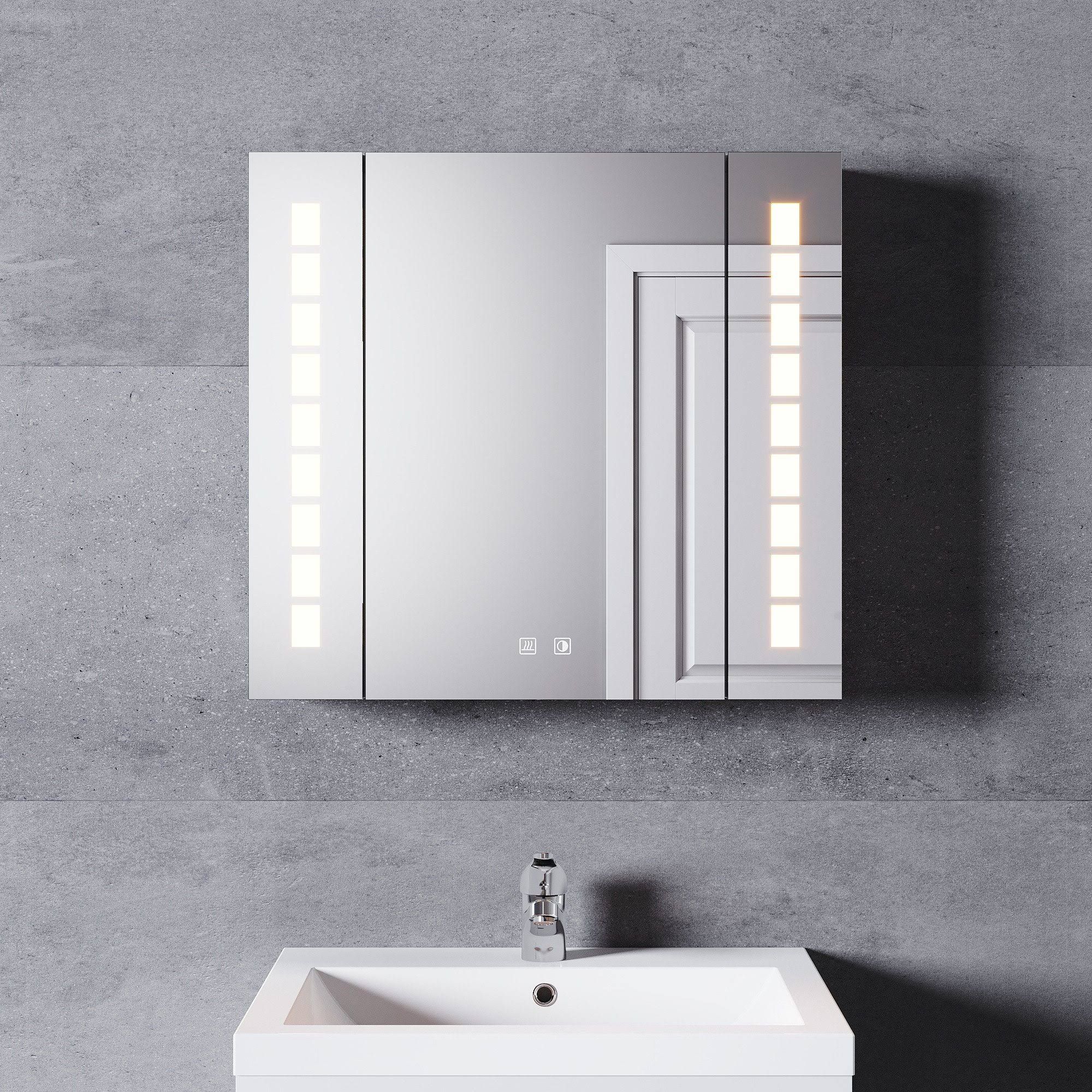 SONNI Spiegelschrank Spiegelschrank Bad mit LED Beleuchtung 65×60cm Aluminium mit Steckdose