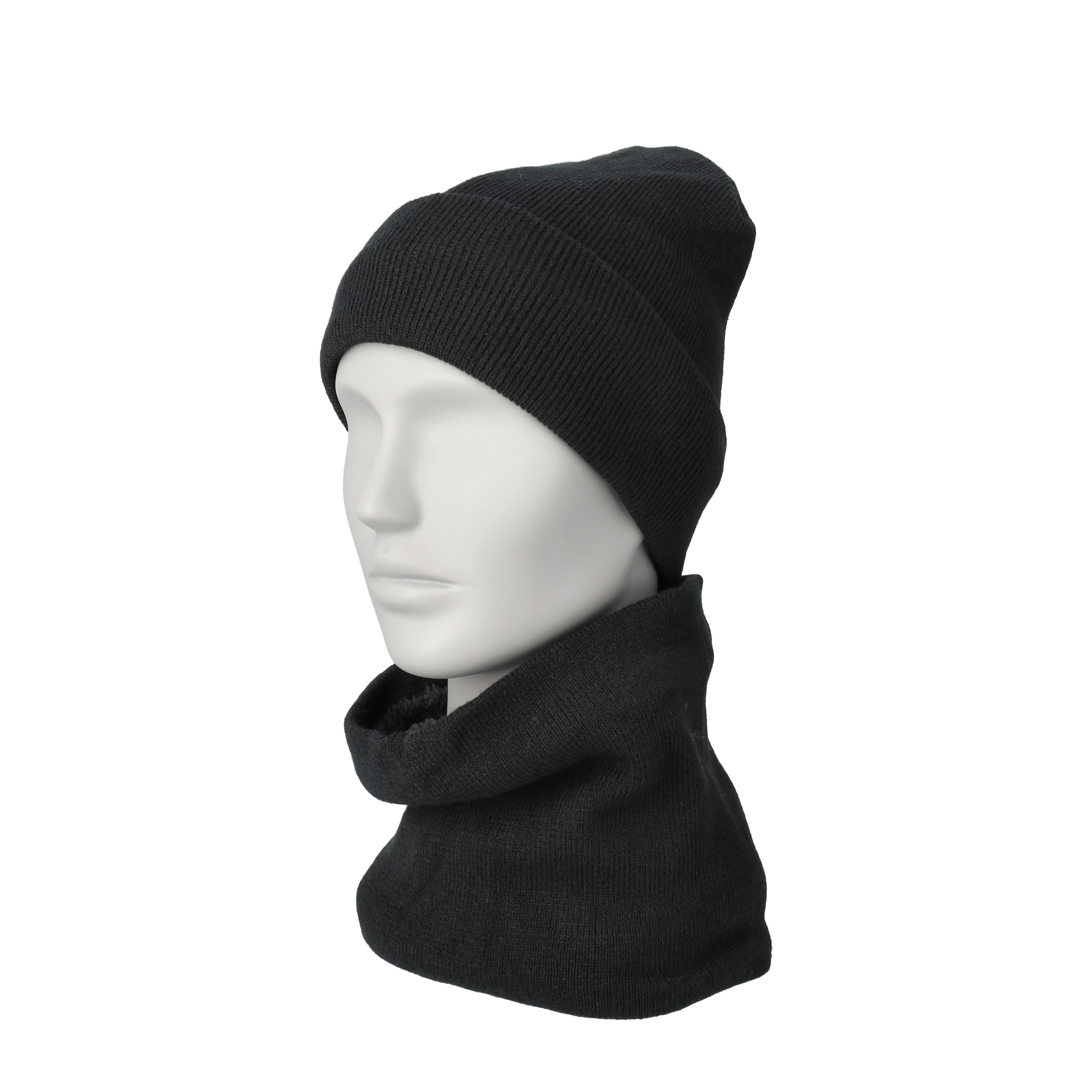 (3-tlg. Set) Unisex Winter Schlauch Schal / Mütze / Touchscreen Handschuhe (OneSize) - Schwarz