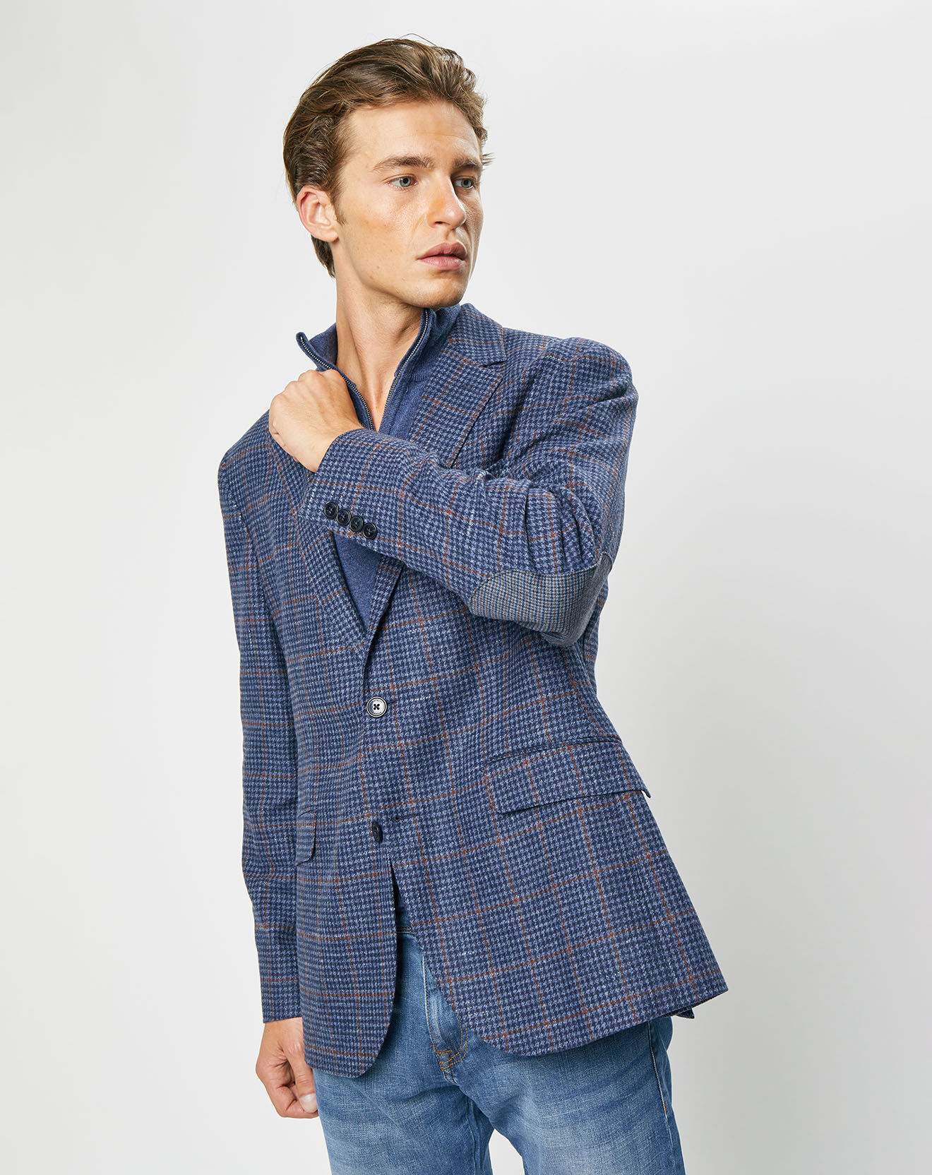 Hackett London Veste en Laine mélangée Tartan imprimée bleue