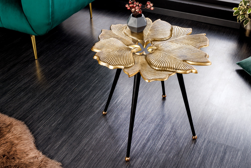 Dekorativer Beistelltisch GINKGO LEAFS 60cm gold handmade Metall